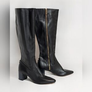 Calvin Klein Nolina Knee High Boots Sz 5 Leather Gold Zipper